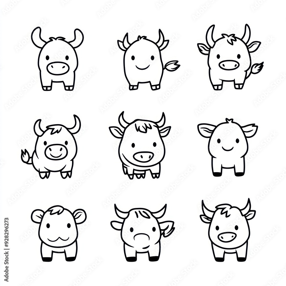 custom made wallpaper toronto digitalA grid of cute cartoon cows with various expressions and poses.