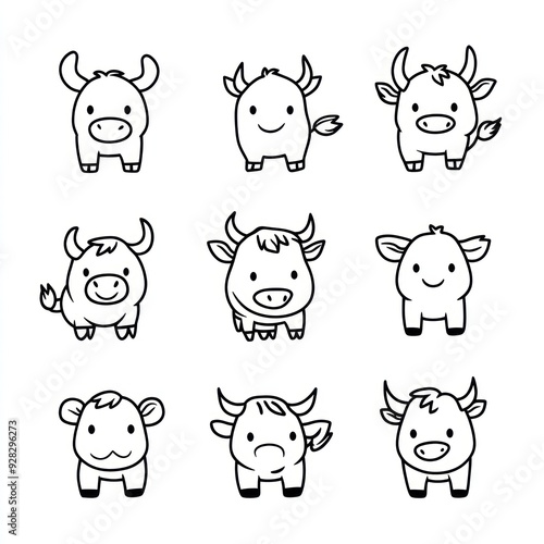Wallpaper Mural A grid of cute cartoon cows with various expressions and poses. Torontodigital.ca