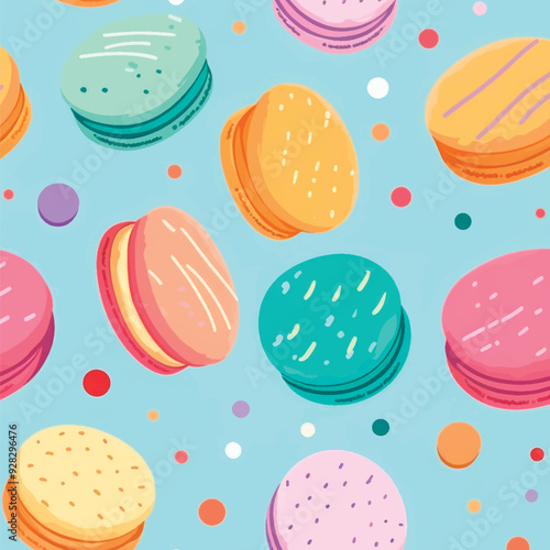 Colorful macarons on blue background