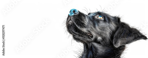 Wallpaper Mural A close-up of a black dog with expressive eyes, gazing upward with curiosity. Perfect for pet-themed designs and projects. Torontodigital.ca