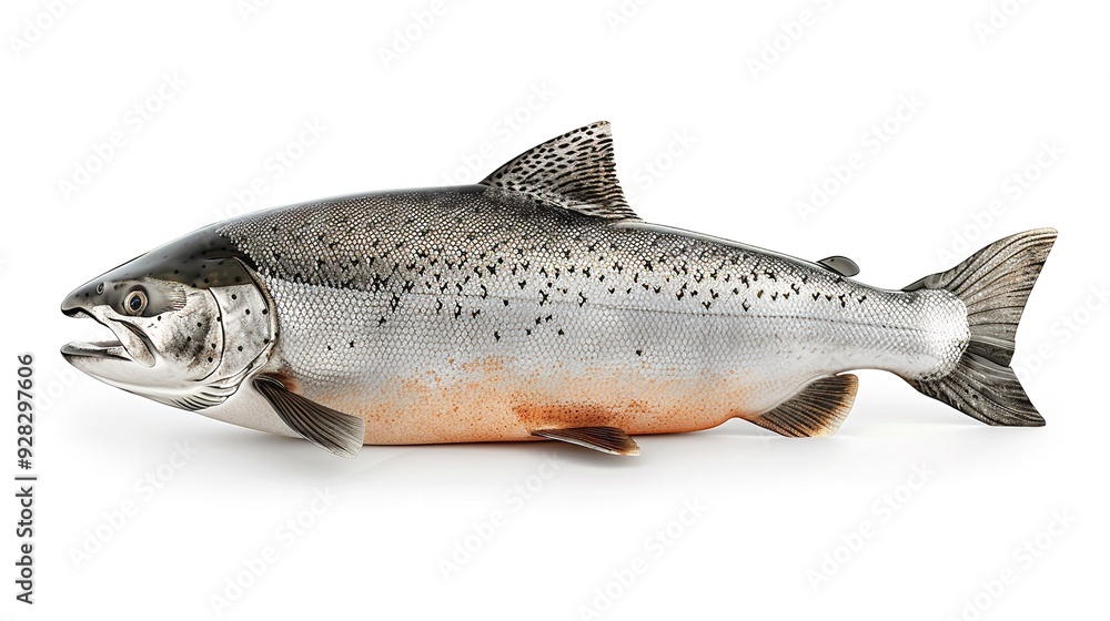 Salmon. A fish isolated on a white background. A source of protein and healthy fats. Salmon. A fish isolated on a white background. A source of protein and healthy fats.