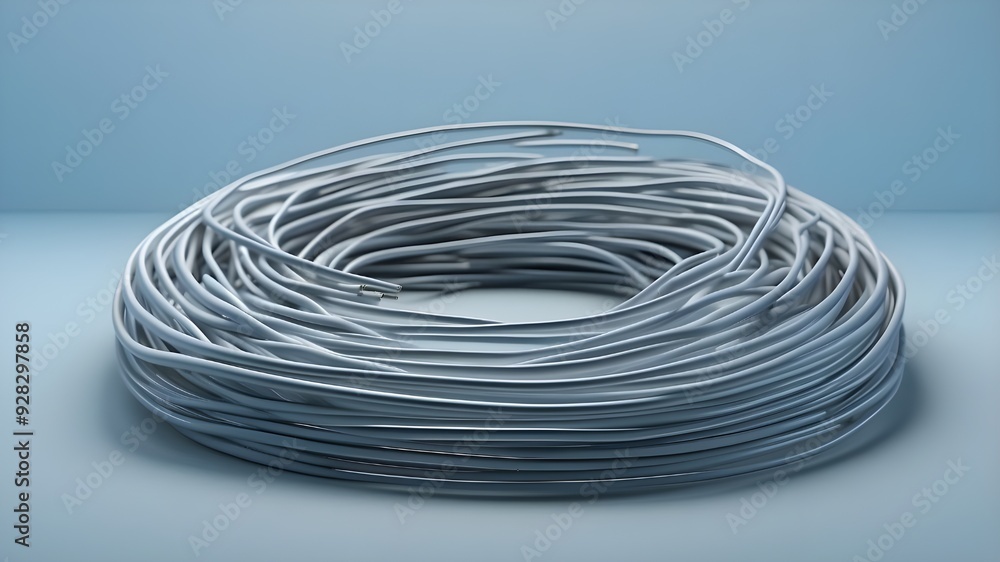Several wires arranged in a light blue spiral arrangement on a light blue backdrop. Conceptual design for presentation backgrounds and wallpapers, using 3D rendering Several wires arranged in a light blue spiral arrangement on a light blue backdrop. Conceptual design for presentation backgrounds and wallpapers, using 3D rendering