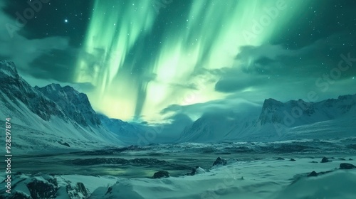 Aurora Borealis Over Snowy Mountains