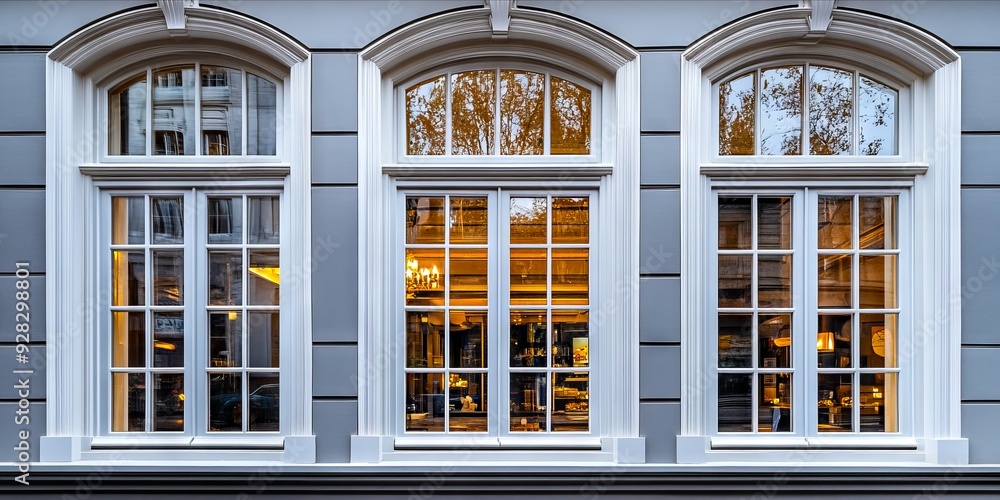 Fototapeta premium A row of windows on the side of a building