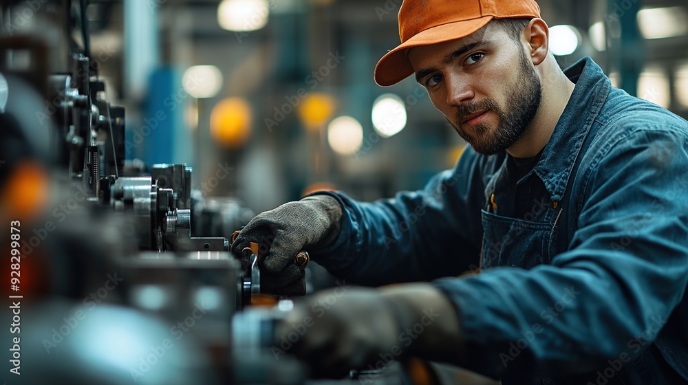 factory worker wearing protective glasses and gloves,working in machinery for manufaturing factory worker wearing protective glasses and gloves,working in machinery for manufaturing
