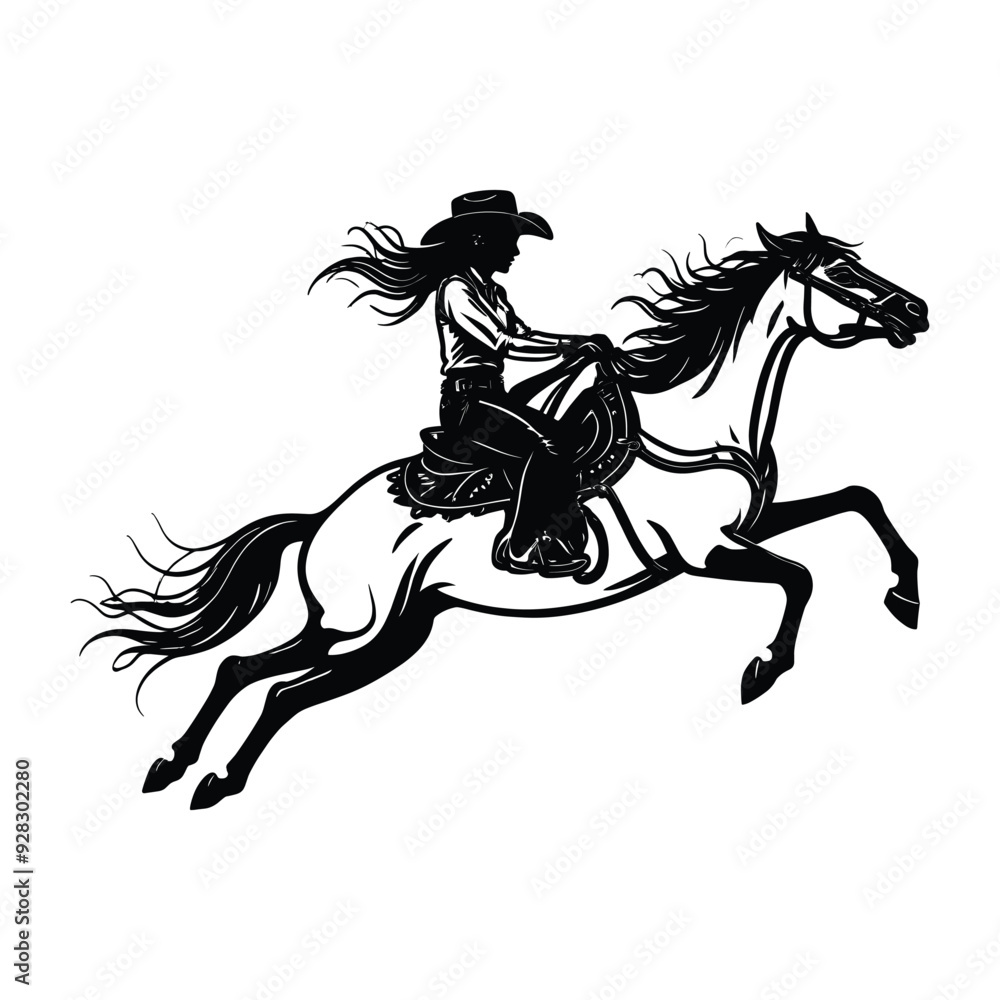 Thrilling Cowgirl on a Fast Galloping Horse Illustration Thrilling Cowgirl on a Fast Galloping Horse Illustration