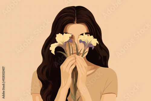 Woman holding flowers illustration