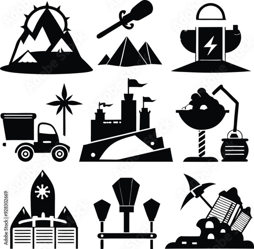 Archaeology Elegant Silhouette Vector Illustrations