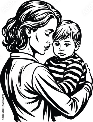 a child in a mother,s arms silhouette illustration