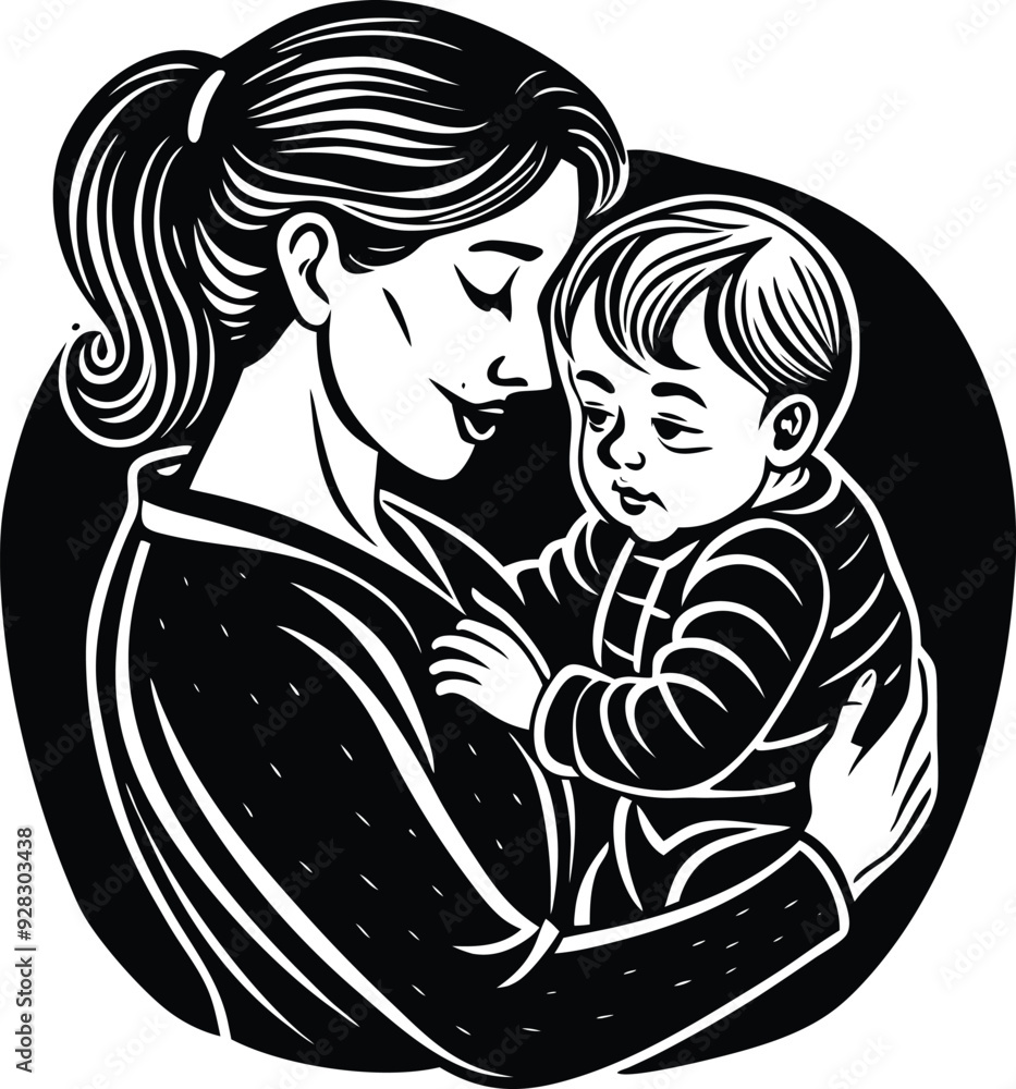 a child in a mother,s arms silhouette illustration a child in a mother,s arms silhouette illustration
