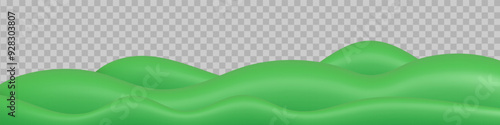 Green 3D field with hills and mountains isolated on transparent background