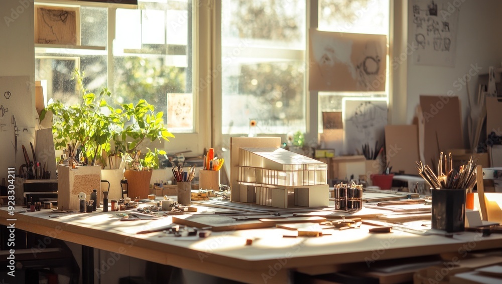 Architectural Model on a Designer's Desk Architectural Model on a Designer's Desk