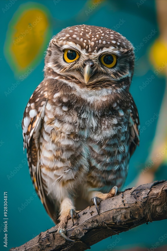 Obraz premium A small owl sitting on a tree branch