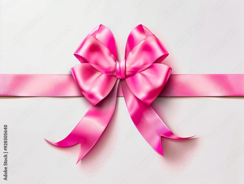 A pink ribbon tied in a bow on a white background A pink ribbon tied in a bow on a white background