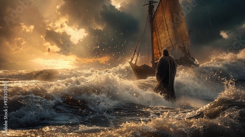 Jesus walking on water, Sea of Galilee, storm, disciples, calming fears.