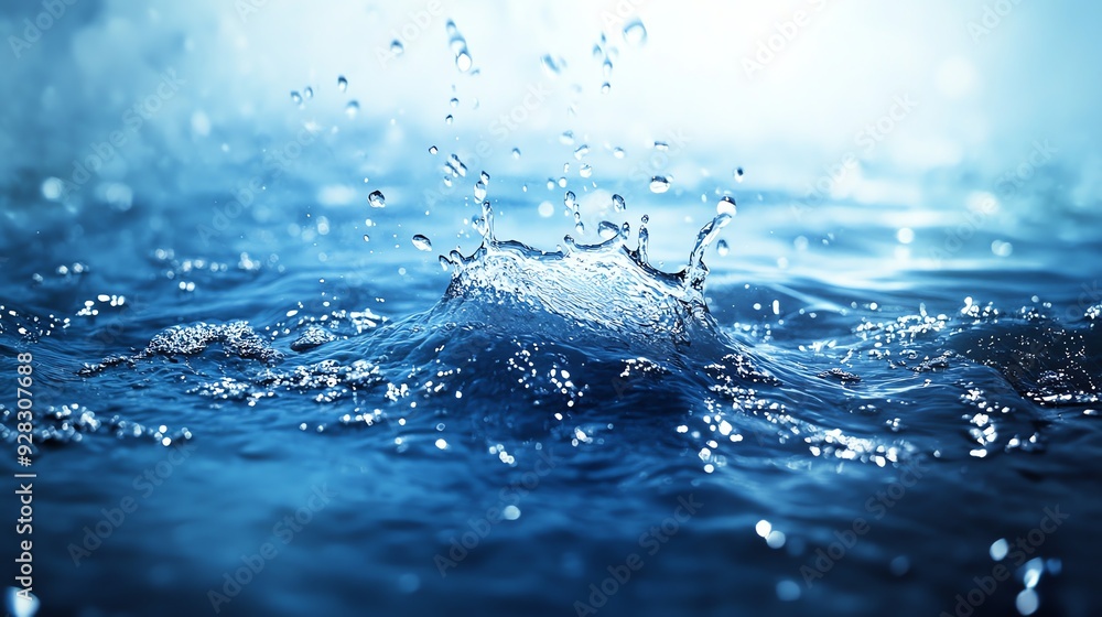 Water droplet splashing in blue water. Water droplet splashing in blue water.