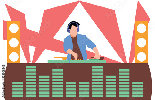The DJ is mixing the beats.