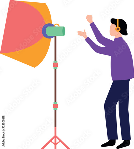 The girl is setting the focus light.