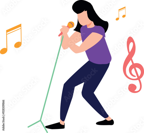 The girl is singing into the mic.
