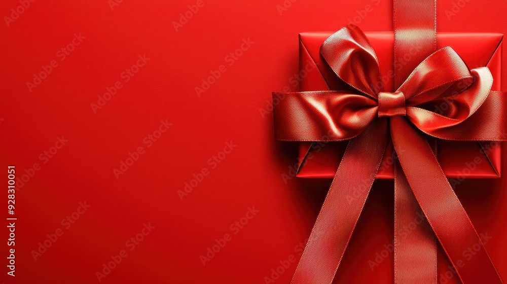 A beautifully wrapped gift box with a shiny red ribbon against a vibrant red background, perfect for celebrations. A beautifully wrapped gift box with a shiny red ribbon against a vibrant red background, perfect for celebrations.