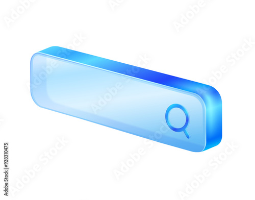 3D search bar transparent glass rod design. Navigation and search concept. Browser button for website design. Isolated on white background. Vector illustration file.