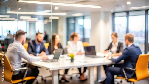 Blurry Team Collaboration Room - Gentle blur of a team collaboration room with blurred office elements. 