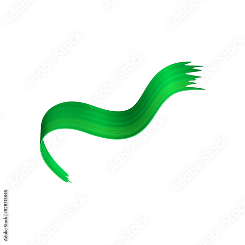 Realistic green 3D brush ribbon volume paint smear texture, vector brushstroke wave flow, undulating watercolor trace