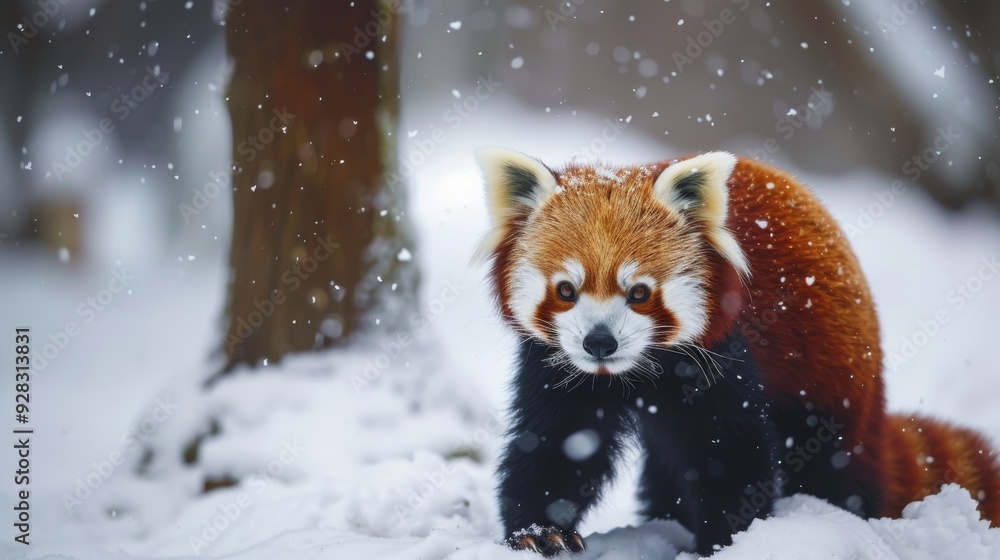 Red Panda on Snowy Area Red Panda on Snowy Area