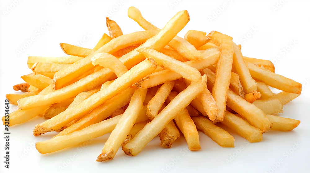 golden, crispy French fries, isolated on a white background. The image highlights the texture and crispiness of the fries golden, crispy French fries, isolated on a white background. The image highlights the texture and crispiness of the fries