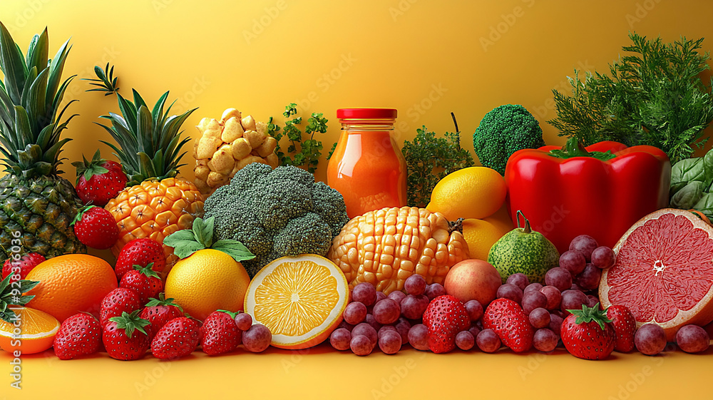 3D cartoon style for World Food Day in October, showing meals, fruits, and vegetables with isolated background design. 3D cartoon style for World Food Day in October, showing meals, fruits, and vegetables with isolated background design.