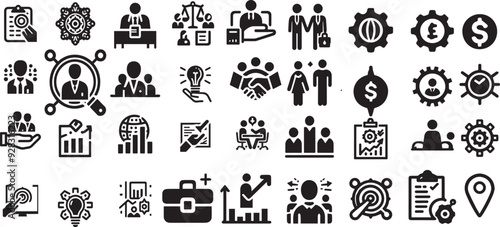 Stakeholder editable stroke and solid web icon set. Vector illustration 