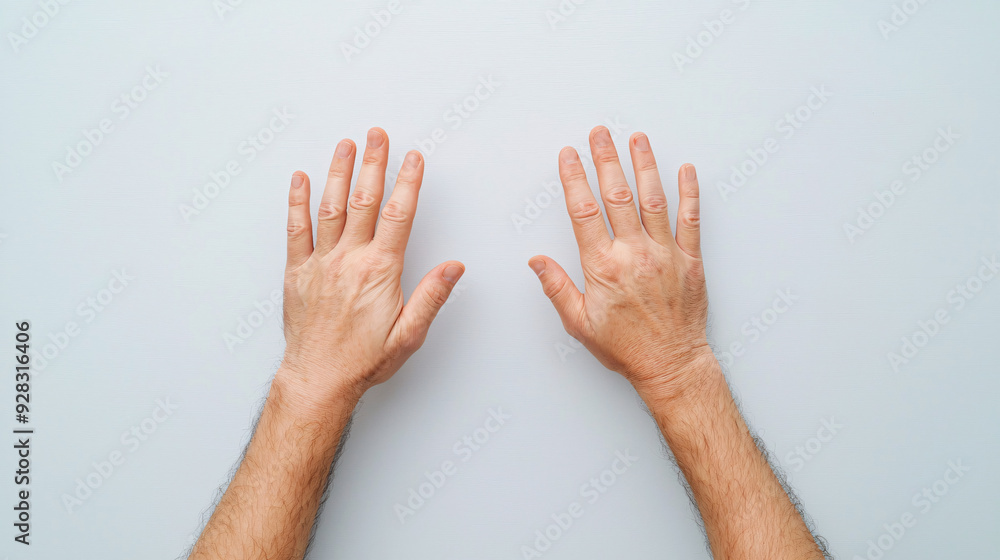 Two hands are shown with a white background. The hands are not touching each other, but they are close enough to be seen Two hands are shown with a white background. The hands are not touching each other, but they are close enough to be seen