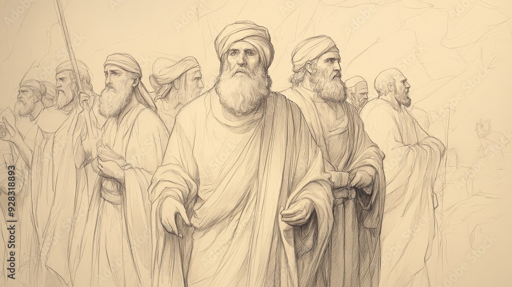 Fototapeta premium Messengers sent by Hezekiah traveling throughout Judah and Israel, proclaiming the king's call to return to the Lord and celebrate the Passover,2 Chronicles,Further Reforms of Hezekiah. 