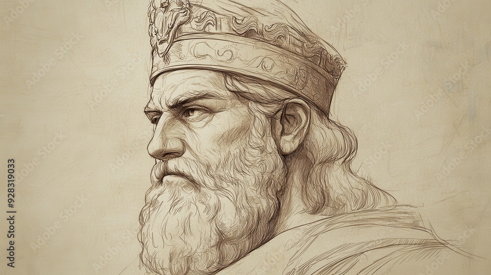 Fototapeta premium Biblical illustration of the kingdom of Judah continuing under the governance of Jotham after Uzziah’s reign, symbolizing leadership transition and stability in a beige background