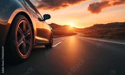 rental car in spain mountain landscape road at sunset