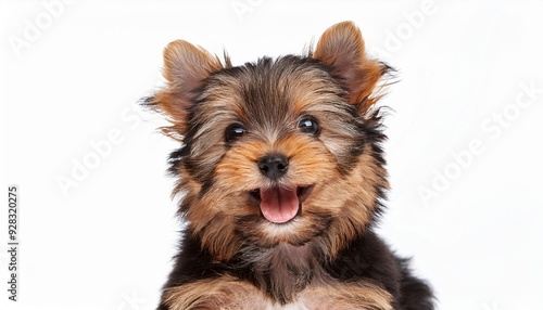 笑顔のオーストラリアン・シルキー・テリアの子犬のポートレート（Portrait of a smiling Australian Silky Terrier puppy on white background）
 photo