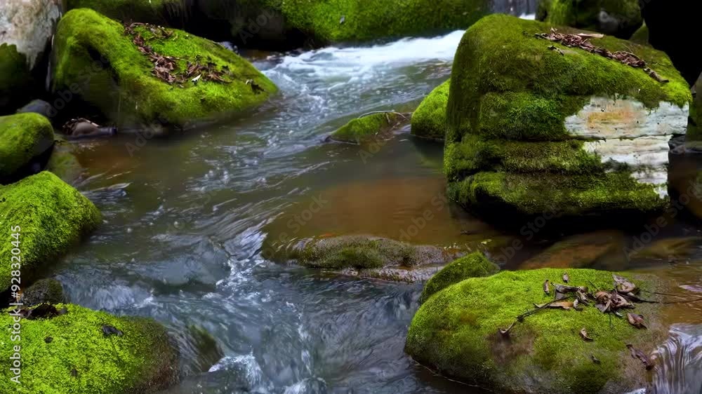 Nature little waterfall crystal clear water falling down the rock of mountain stream, Wild river rapids with flowing water, peaceful scenic creek in forest, Water bubbles Nature little waterfall crystal clear water falling down the rock of mountain stream, Wild river rapids with flowing water, peaceful scenic creek in forest, Water bubbles