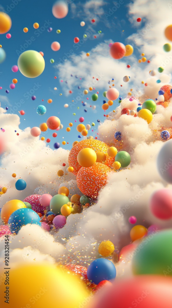 Vibrant Confetti Explosion Against a Bright Blue Sky Vibrant Confetti Explosion Against a Bright Blue Sky