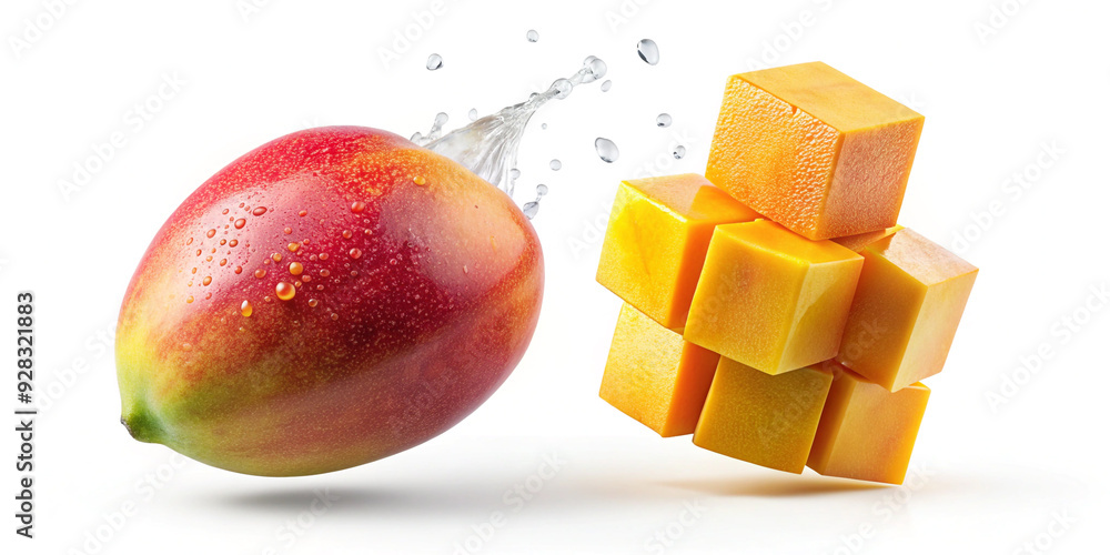 Falling Mango Cube Isolated on White Background (f 1) Falling Mango Cube Isolated on White Background (f 1)