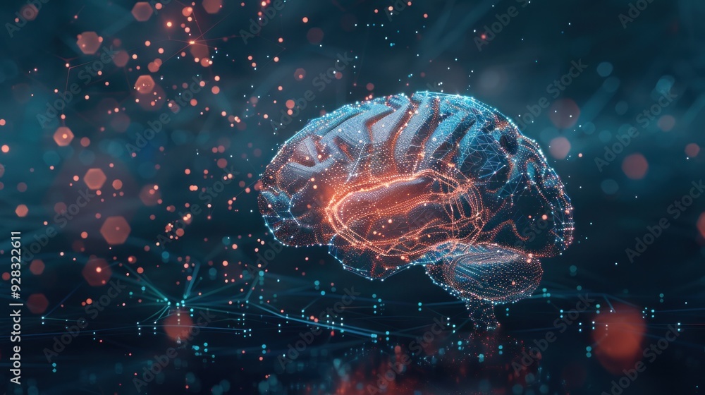 Brain. Low poly abstract digital human brain. Neural network. IQ testing, artificial intelligence virtual emulation science technology concept. Brain. Low poly abstract digital human brain. Neural network. IQ testing, artificial intelligence virtual emulation science technology concept.