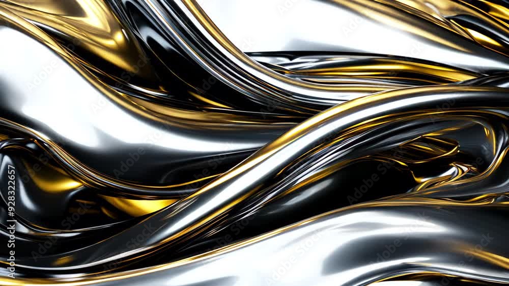 Reflective Waves: Dynamic Black and Gold Chrome Textures - Slow Motion - made with Generative AI Reflective Waves: Dynamic Black and Gold Chrome Textures - Slow Motion - made with Generative AI