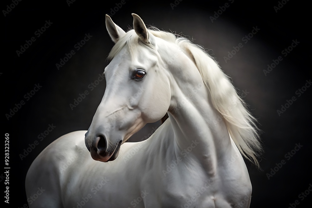 Beautiful Horse Close-Up Against a Black Background for a Captivating Focus. Horse. Black. Background. Close-Up. Beautiful Beautiful Horse Close-Up Against a Black Background for a Captivating Focus. Horse. Black. Background. Close-Up. Beautiful