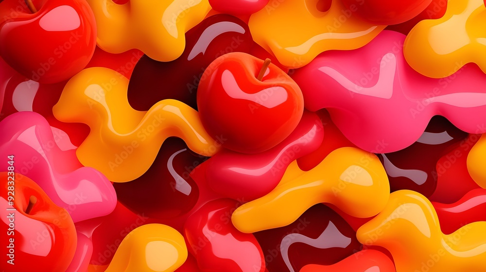 Abstract pop art style of apple cinnamon infused water, bold colors, exaggerated shapes, stylized representation, energetic and modern appeal. Abstract pop art style of apple cinnamon infused water, bold colors, exaggerated shapes, stylized representation, energetic and modern appeal.
