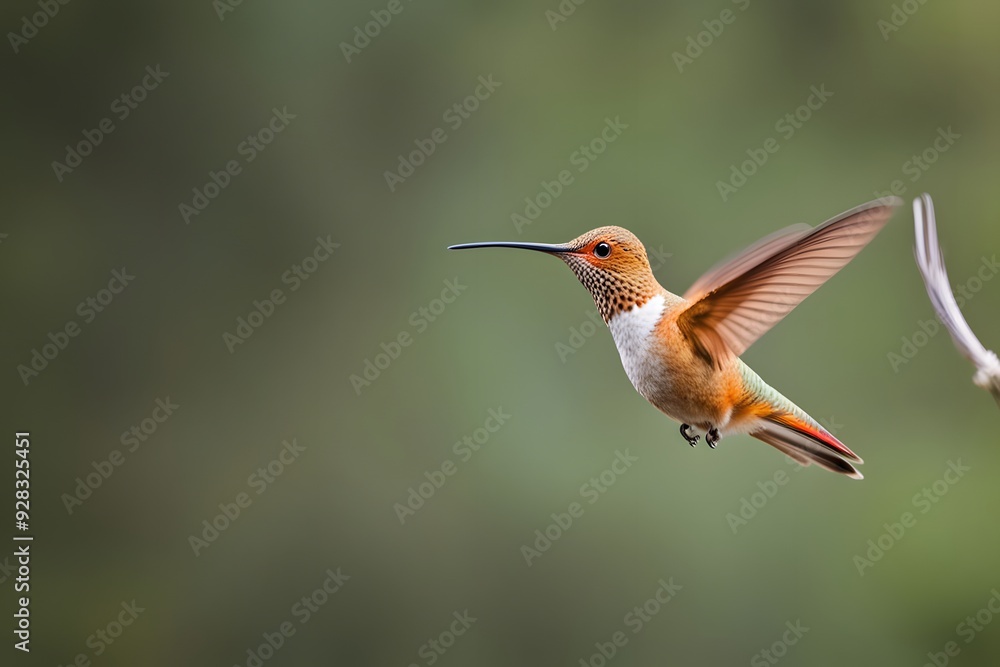 Fototapeta premium Allen hummingbird bird blurry nature background, Ai Generated