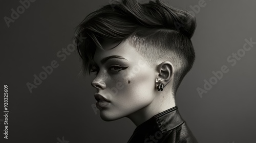 A dramatic hairstyle with a high top and shaved sides, combining modern and retro influences