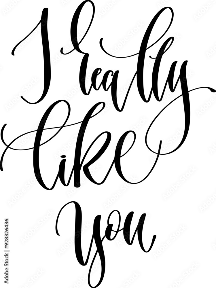 I really like you - hand lettering inscription text calligraphy vector illustration phrase, positive quote I really like you - hand lettering inscription text calligraphy vector illustration phrase, positive quote