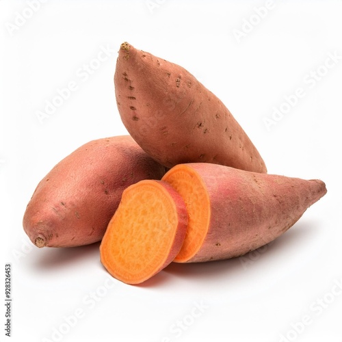 sweet potatoes isolated on white background close up