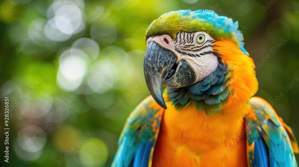 Fototapeta premium Close up portrait of a vibrant, colorful ara macaw