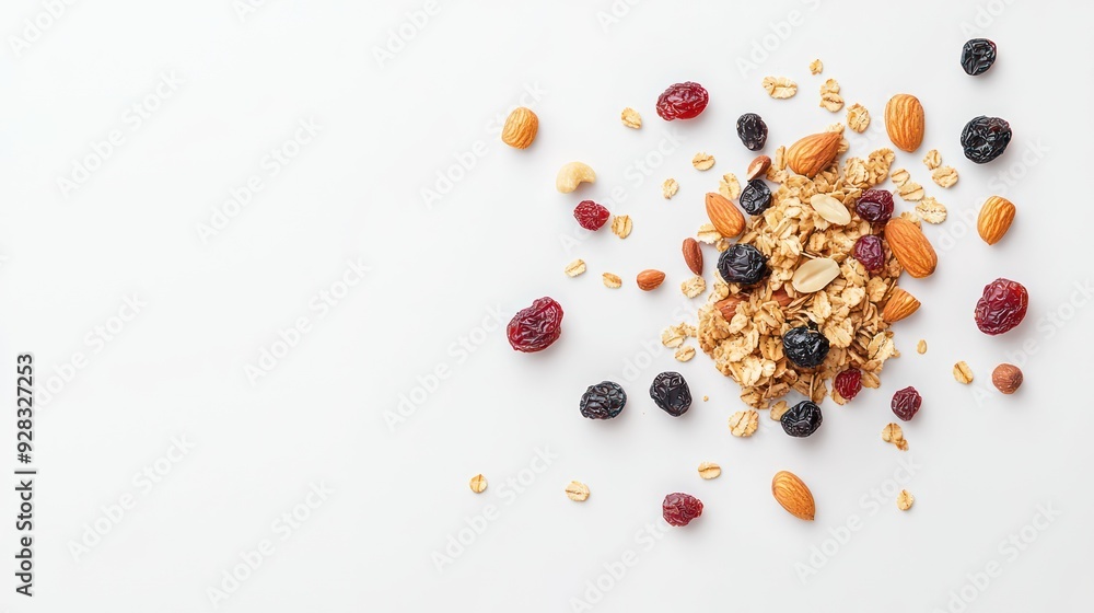 Wholesome Organic Granola with Nuts and Dried Fruits - Realistic 3D Illustration for Healthy Breakfast Concept, Generative AI Wholesome Organic Granola with Nuts and Dried Fruits - Realistic 3D Illustration for Healthy Breakfast Concept, Generative AI