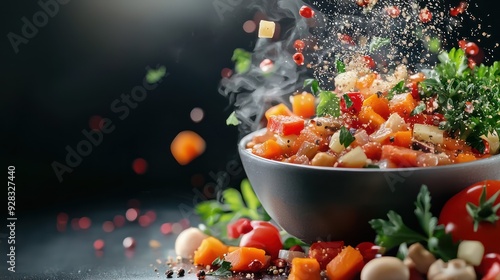 Freshly Made Organic Vegetable Soup in a Steaming Bowl - 3D Render Illustration of Healthy Meal Concept, Generative AI